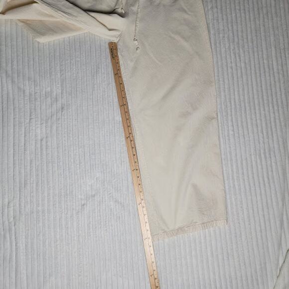 Cream Cotton Wide Leg Pants L Boho Minimalist Drawstring Brazil Cottagecore - Picture 7 of 11